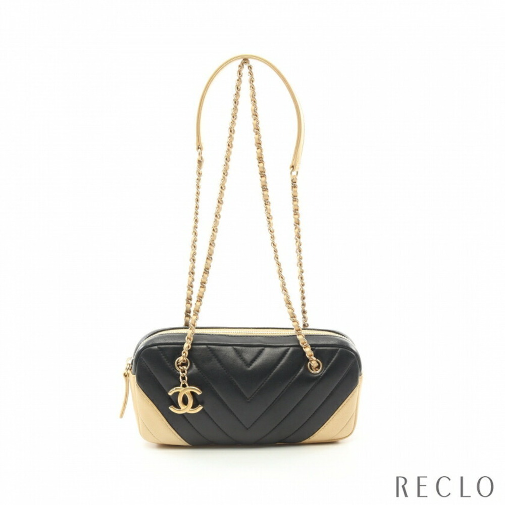 Chanel V Stitch Chain Shoulder Bag Black Lambskin